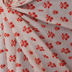 Hand block Leafy Cotton Print - White - KCC132706