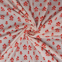 Hand block Leafy Cotton Print - White - KCC132706