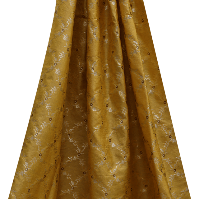 Semi Brocade floral jaal Zari Work - Mustard Yellow - KCC155856