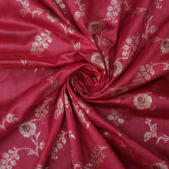 Semi Brocade Floral Jaal Silver Zari Work -  Dark Pink - KCC155832