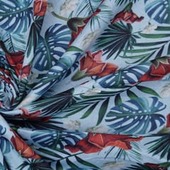 Spun Floral and Leafy Print - Aqua Blue - KCC95494