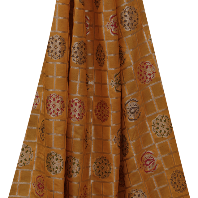 Brocade traditional pattern zari work - Mustard Yellow - KCC153651