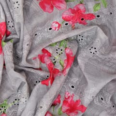 Mulmul Floral Print Embroidery - Dark grey - KCC139670