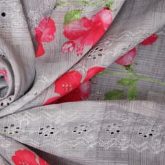 Mulmul Floral Print Embroidery - Dark grey - KCC139670