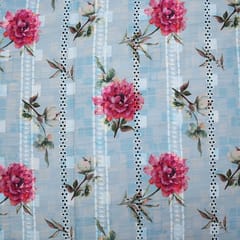 Mulmul Floral Print Embroidery -  Aqua Blue - KCC139664