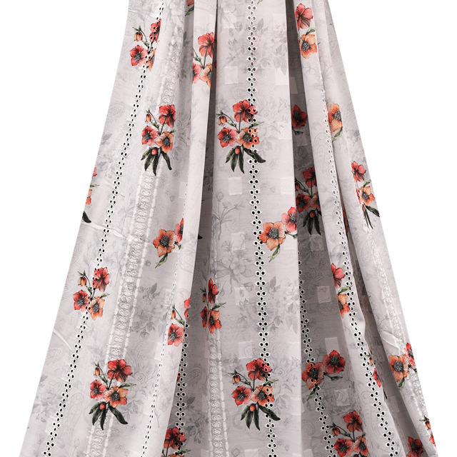 Mulmul Floral Print Embroidery - Grey - KCC138926