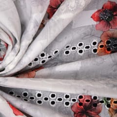 Mulmul Floral Print Embroidery - Grey - KCC138926