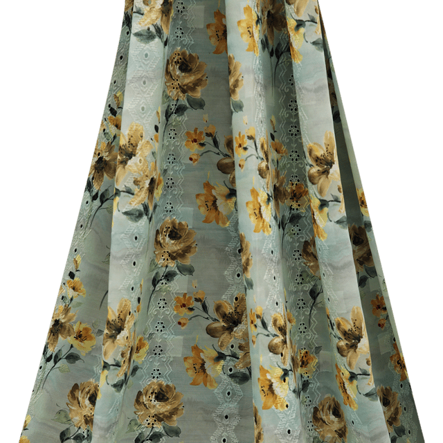 Mulmul Floral  Print Embroidery - Grey - KCC139667