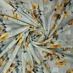 Mulmul Floral  Print Embroidery - Grey - KCC139667