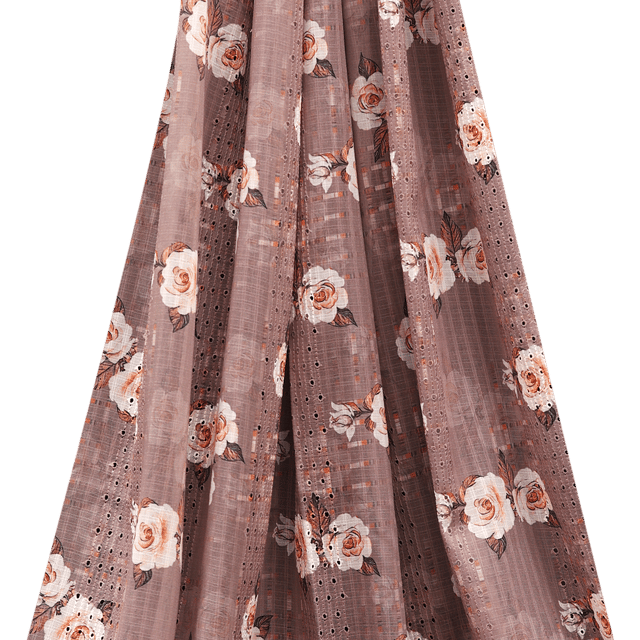 Cotton Floral Print Embroidery - Light Brown - KCC138273