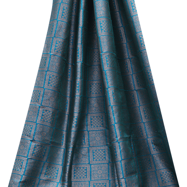 Pure Brocade Traditional Pattern Light Silver Zari Work - Teal Blue - KCC167226