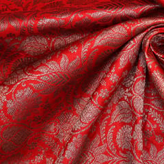 Pure Brocade With Traditional Patterned Copper Zari Work -Red