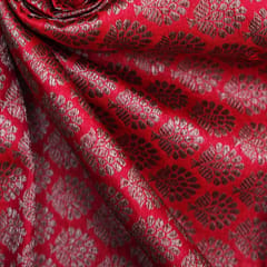 Pure Brocade Traditional Floral Copper Zari work  - Red - KCC167229