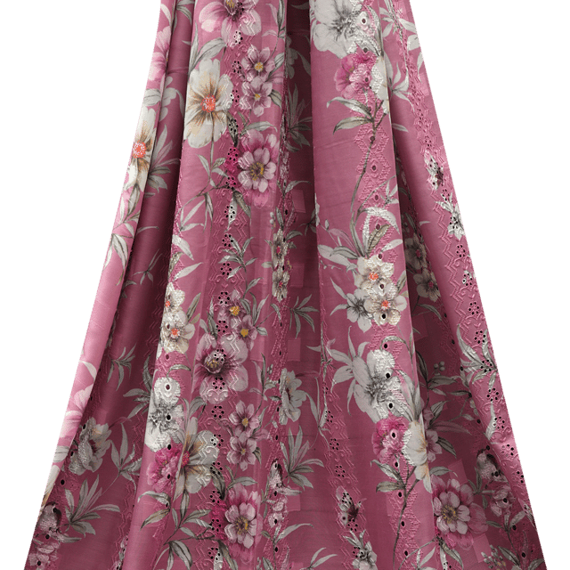 Mulmul Floral Print Embroidery - Onion Pink - KCC139678