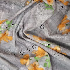 Mulmul  Yellow Floral Print Embroidery - Grey - KCC139675