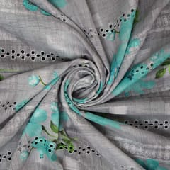 Mulmul Floral Print Embroidery -  Grey - KCC139685