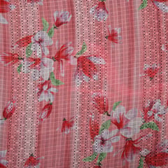 Cotton Floral Print Embroidery - Peachy Pink - KCC138232