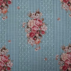 Cotton Floral Print Embroidery - Blue - KCC138266