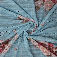 Cotton Floral Print Embroidery - Blue - KCC138266