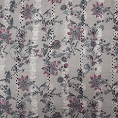 Mulmul Floral Print Embroidery - Grey - KCC138891