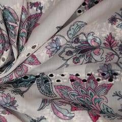 Mulmul Floral Print Embroidery - Grey - KCC138891