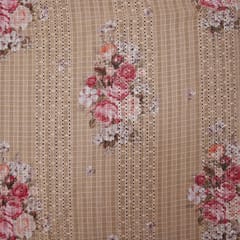 Cotton Floral Print Embroidery - Light Brown - KCC138254