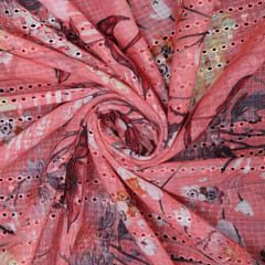 Cotton  Floral Print Embroidery - Blush Pink - KCC138260