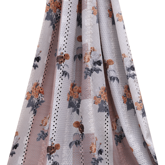 Mulmul Brown and White  Floral Print Embroidery - KCC138917