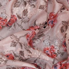 Mulmul Floral Print Embroidery - Peachy Pink - KCC139690