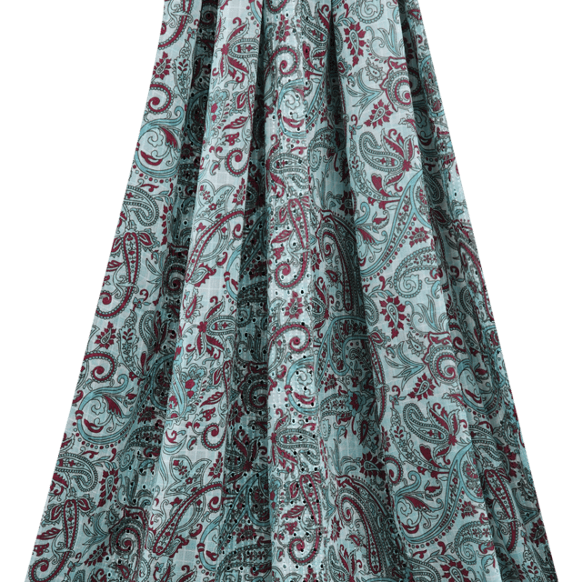 Mulmul Check Floral Print Embroidery - Ocean Blue - KCC139661