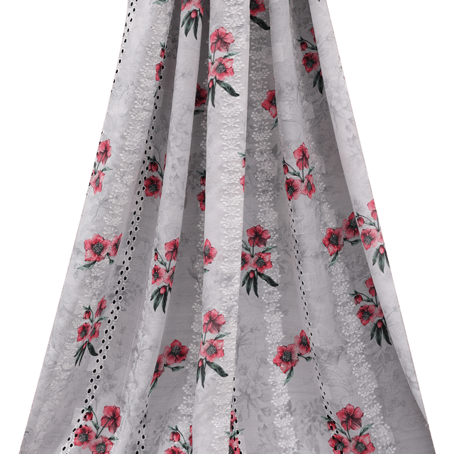 Mulmul Floral Print Embroidery - Grey - KCC138927