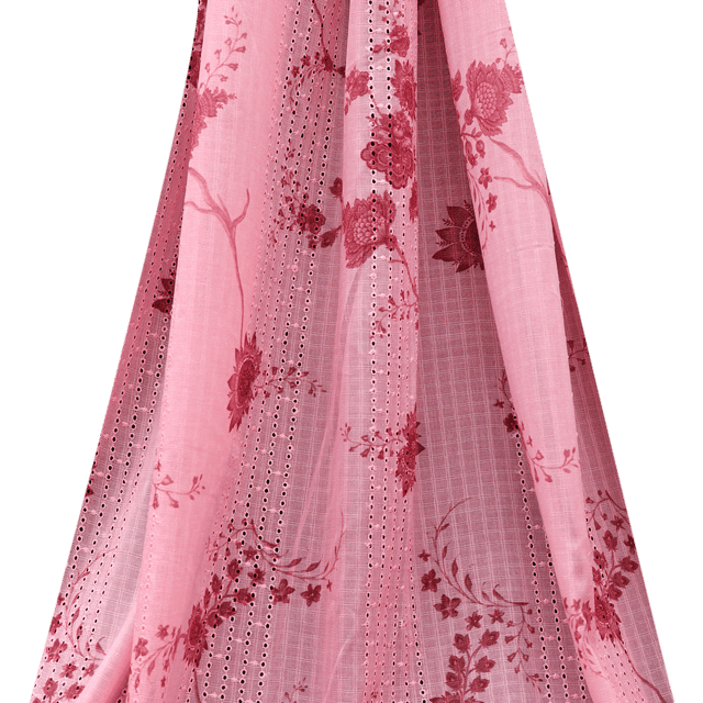 Mulmul Floral Print Embroidery - Blush Pink - KCC141169