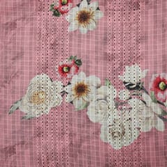 Mulmul Dusty Pink  Floral Print Embroidery - KCC141194