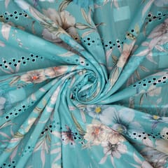 Mulmul Aqua Blue Floral Print Embroidery - KCC139659