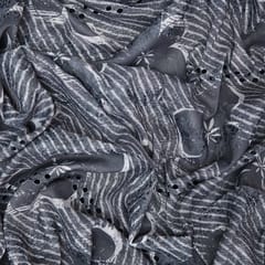 Mulmul Floral Print Embroidery - Blackish Grey - KCC138925