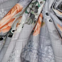 Mulmul Floral Print Embroidery - Grey - KCC138924