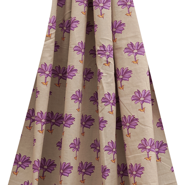 Cotton Lavender Floral Print - Beige - KCC69911