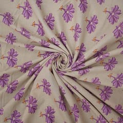 Cotton Lavender Floral Print - Beige - KCC69911