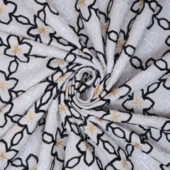 Linen Floral Jaal Print - White -