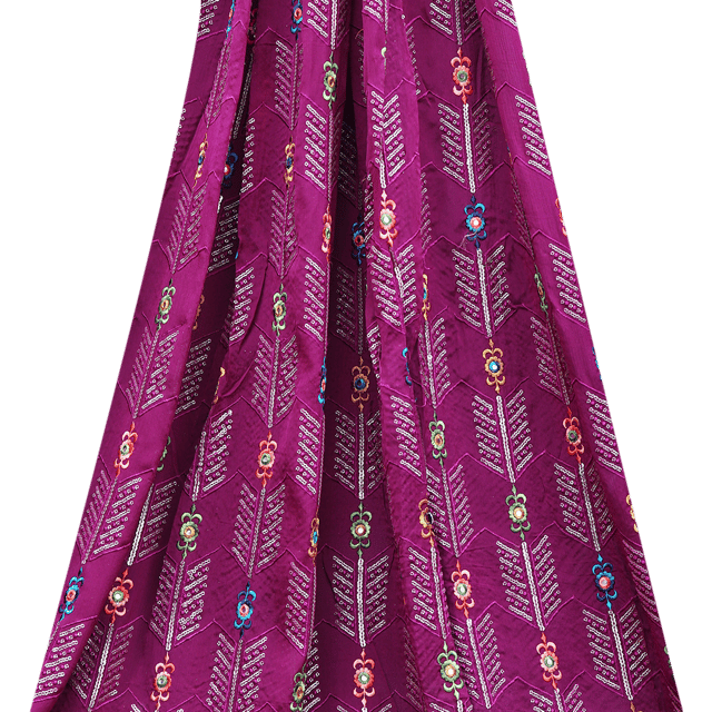 Chiffon Thread Sequins Floral Embroidery- Purple - KCC11613
