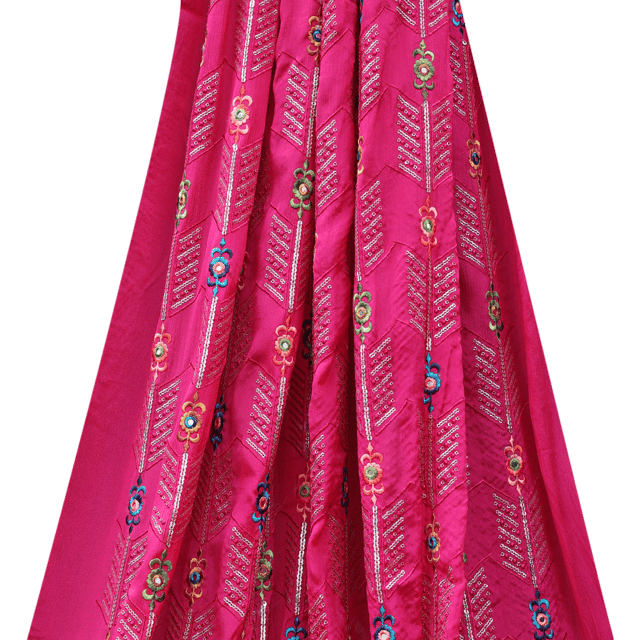 Chiffon Thread Sequins Floral Embroidery- Hot Pink - KCC116133