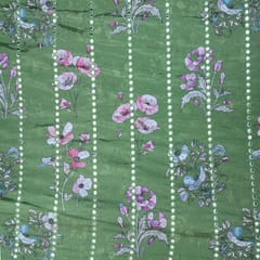 Chiffon  Floral Print Embroidery with Mirror Stripes - Saga Green - KCC104868