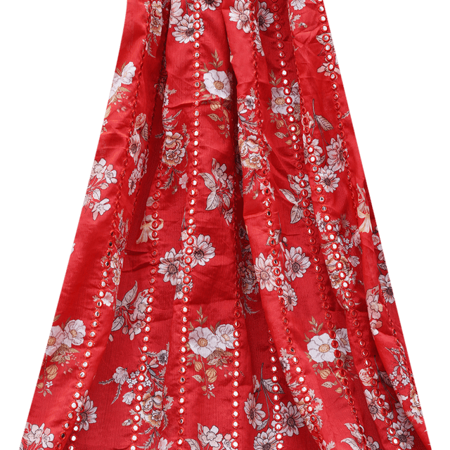 Chiffon Thread Sequins Floral Embroidery - Red - KCC104869