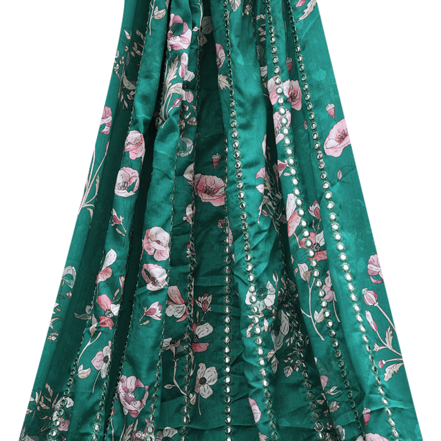 Chiffon Flora Print with Mirror Embroidery- Rama green- KCC104880