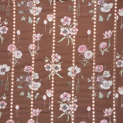 Chiffon Flora Print with Mirror Embroidery- Brown- KCC104873