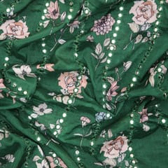 Chiffon Floral With Mirror Embroidery - Bottle Green-  KCC104875