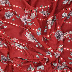Chiffon Floral Print with Mirror Embroidery- KCC104871 - Red