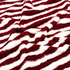 Woolen White and Maroon Stripes Fur Fabric - KCC189395