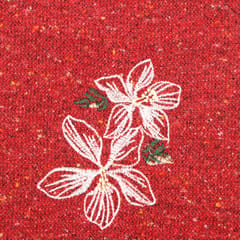 White Floral thread Embroidery Woolen Fabric. – Red - KCC189851