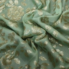 Mint Green Chinon fabric with Sequins Embroidered roses   -  KCC190739